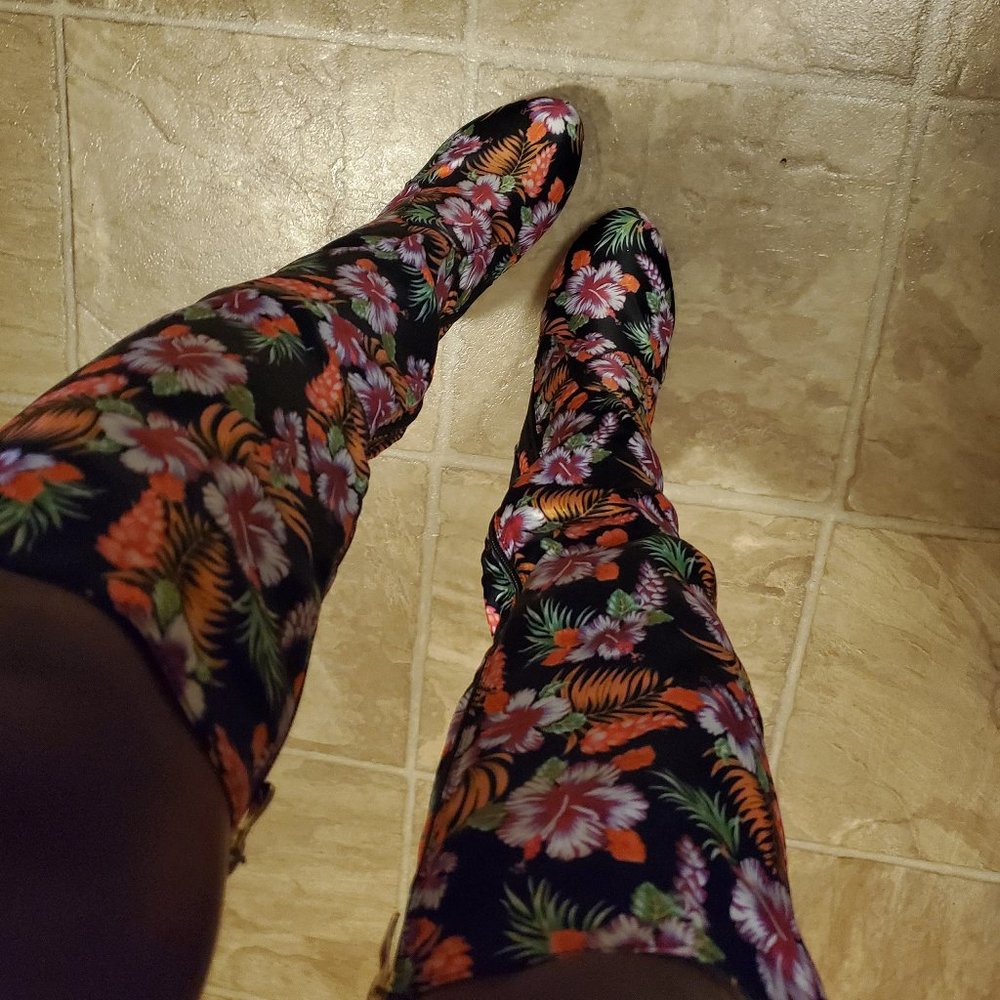 Floral Knee-High Heeled Boots